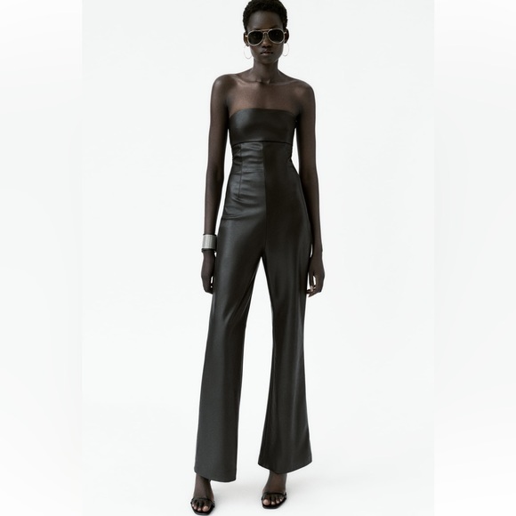 ZARA STRAPLESS FAUX LEATHER JUMPSUIT 7901/255/015 - Picture 2 of 6